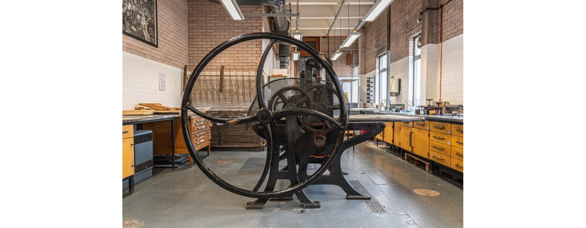 The centrepiece of Start the Press! is an antique, flatbed printing press from Wolverhampton School of Art.