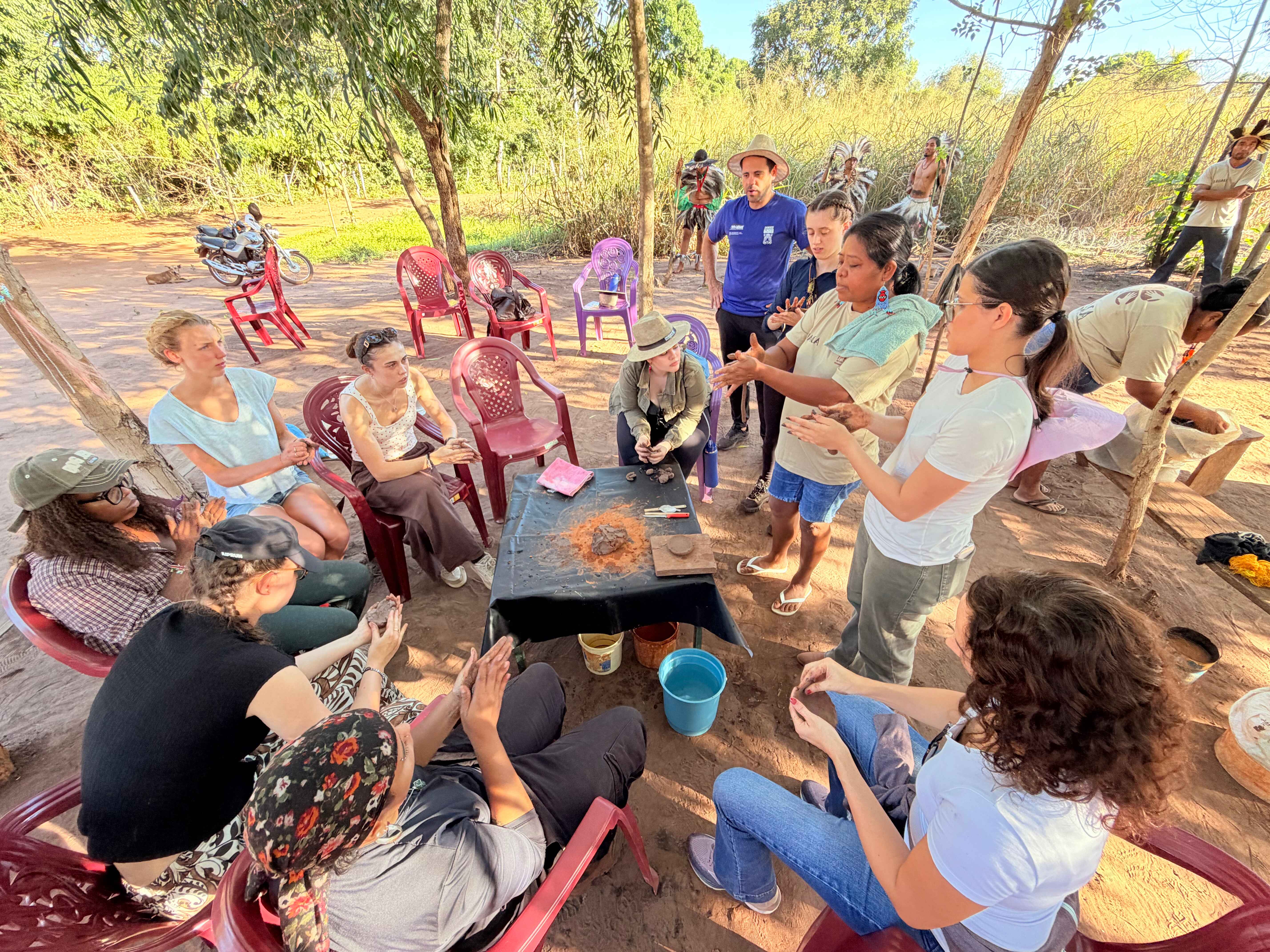 Students trying their hand at pottery