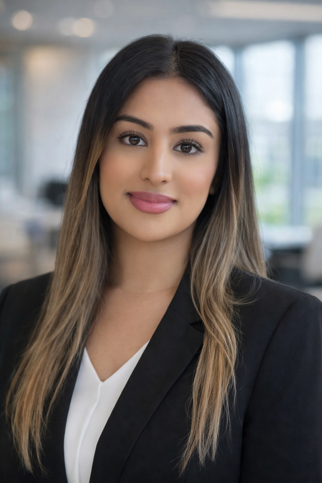 Iman Malik in an office, wearing a black blazer