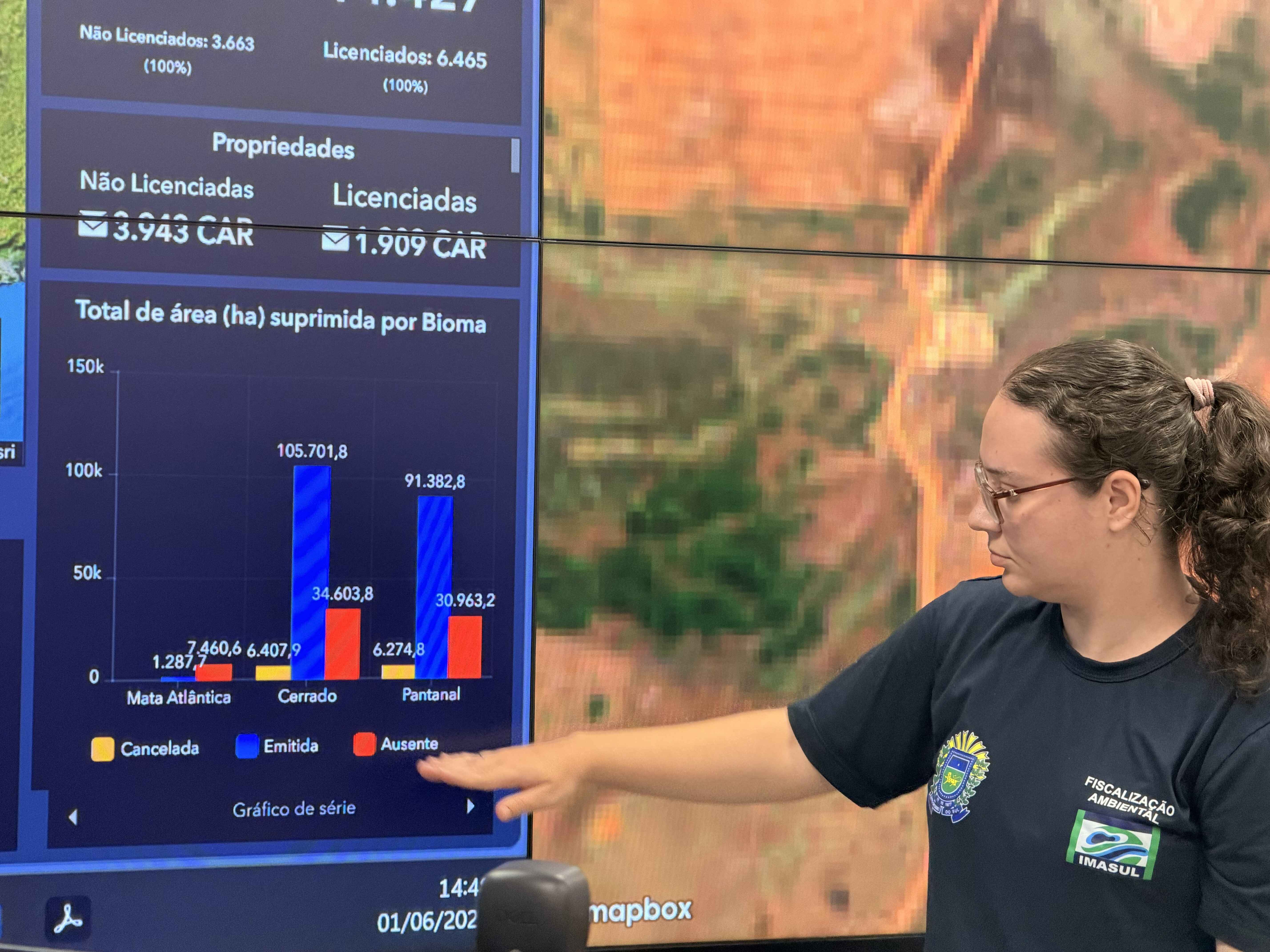 A tecnichian pointing at results of the fire analysis