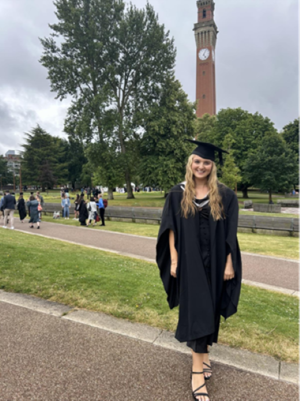 Katie's profile picture stood in front of old joe the clock tower