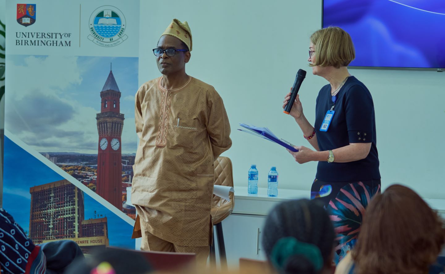 Distinguished Professor Ayodeji Olukoju and Professor Insa Nolte addressing the event in Lagos.