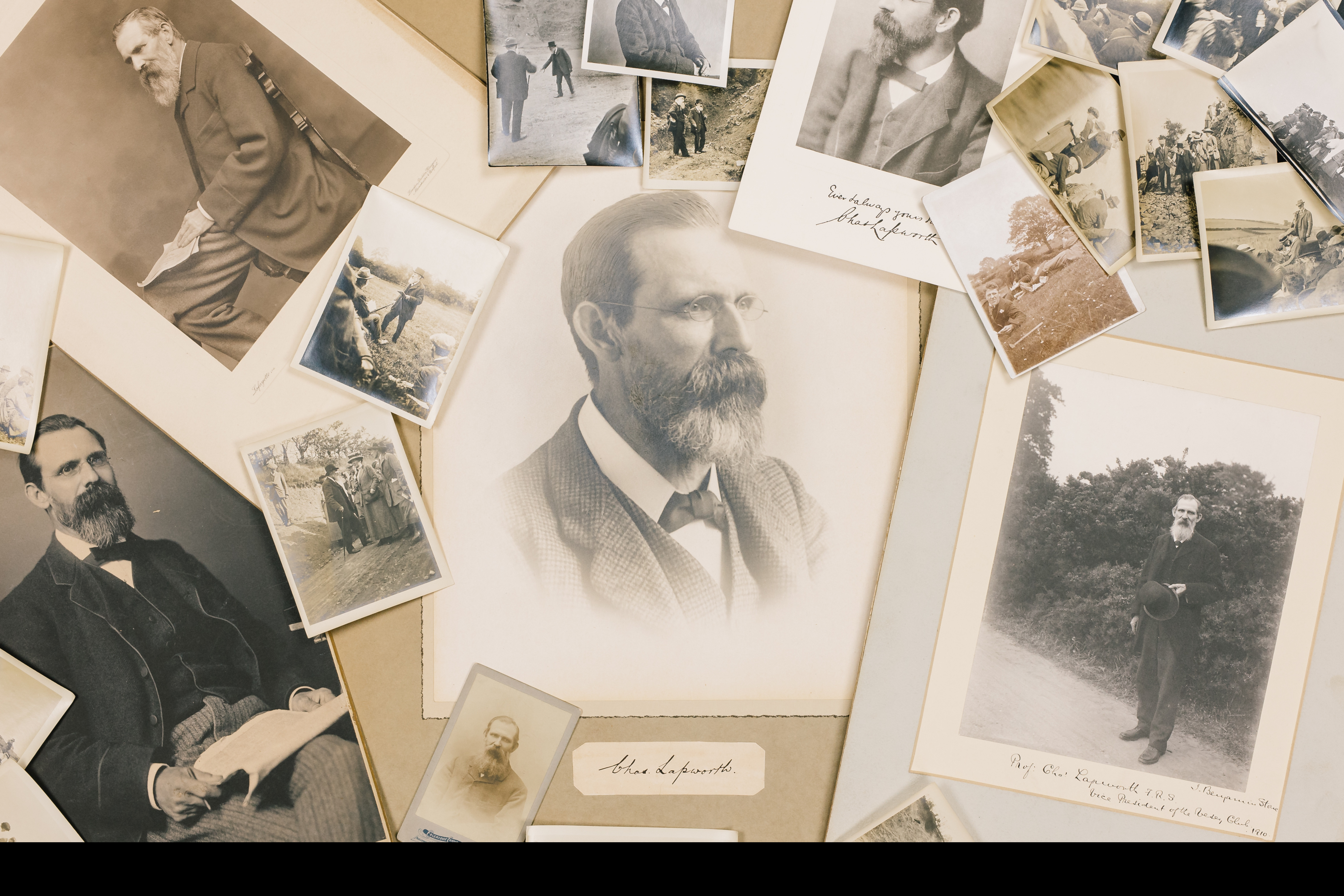 Multiple photographs of Charles Lapworth in a collage.