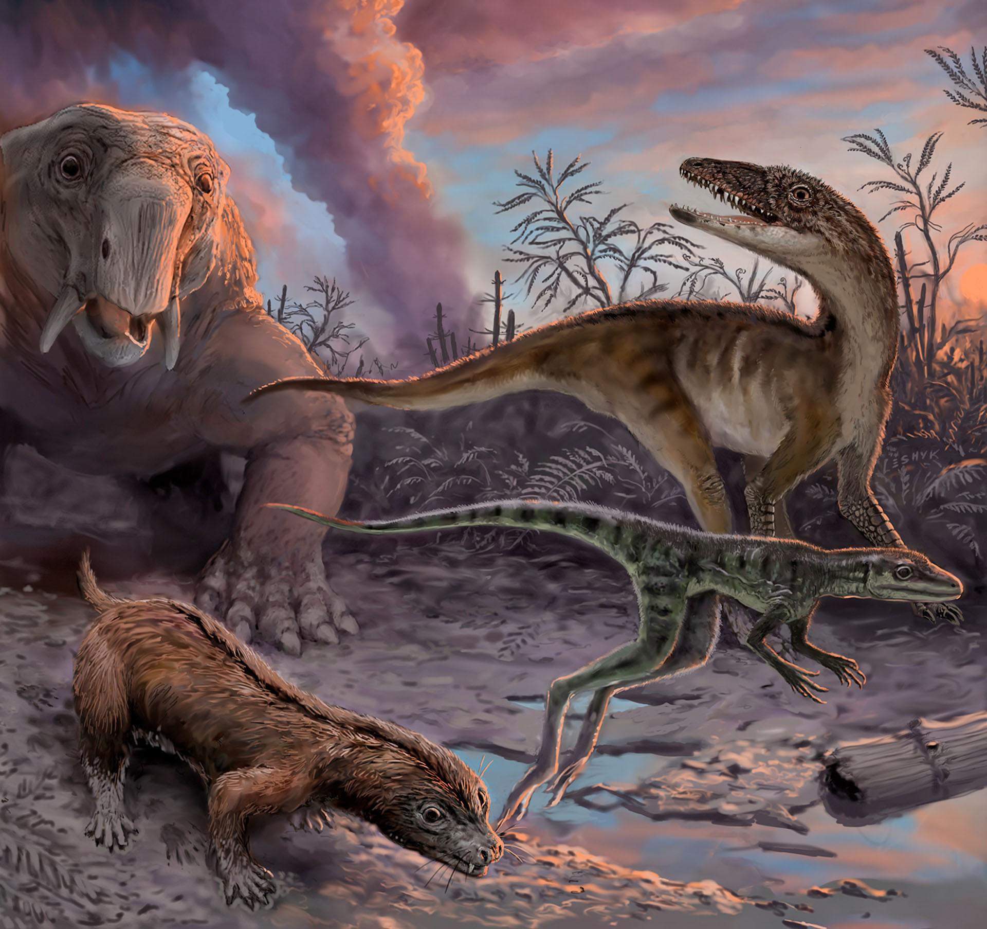 Когда жили динозавры видео. Мезозойская Эра вымирание динозавров. Предки динозавров. Динозавры вымерли. Первые динозавры.