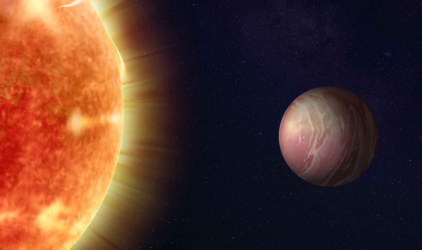 Artist’s concept of the lava world TOI-561 b and its star. 