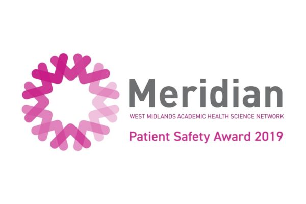A graphic that reads: "Meridian West Midlands Academic Health Science Network - Patient Safety Award 2019".