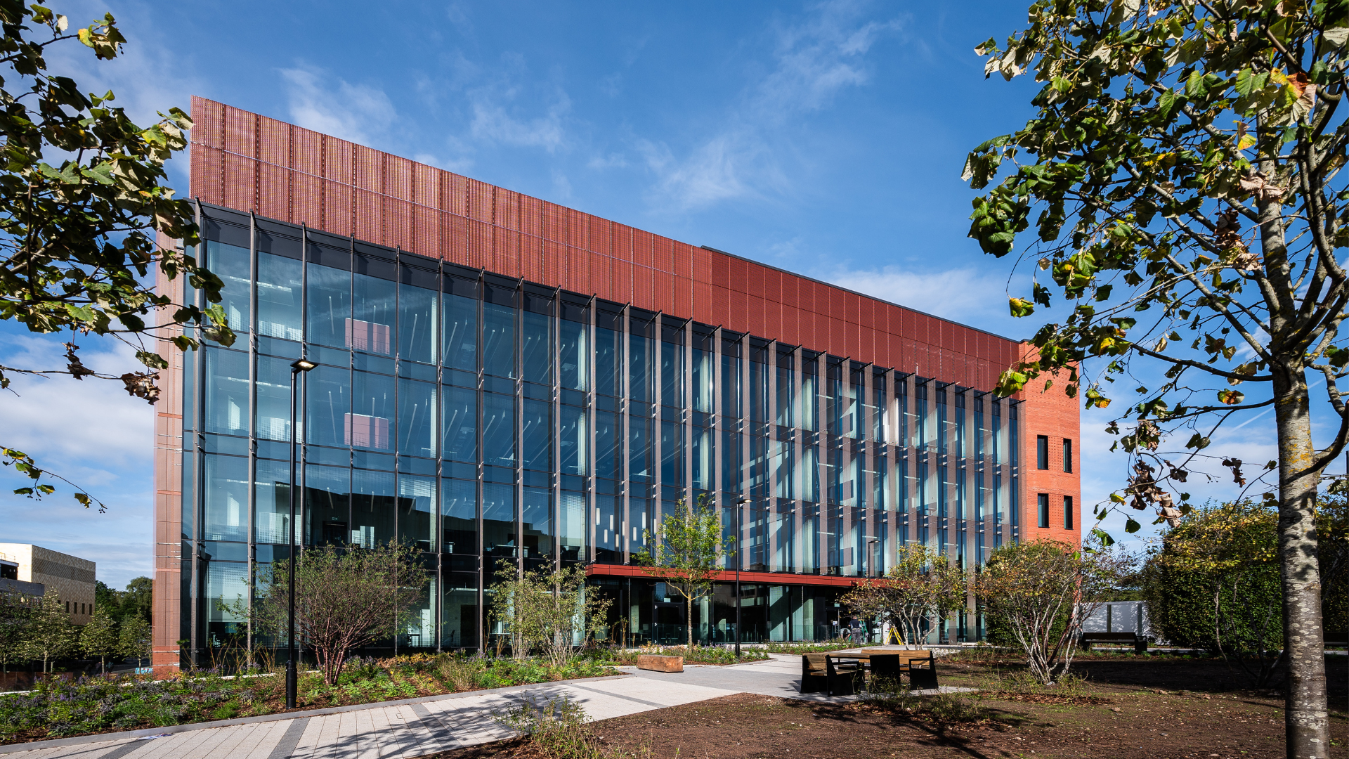 Photo of the new Molecular Sciences Building on the University of Birmingham campus.