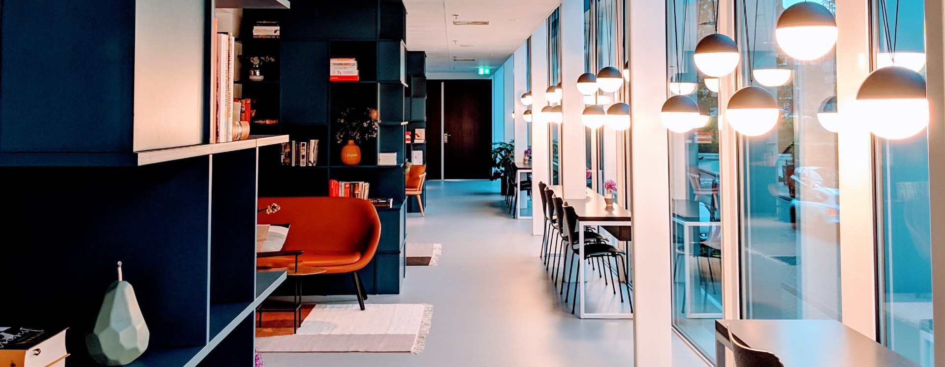 Hanging lights in an open plan office