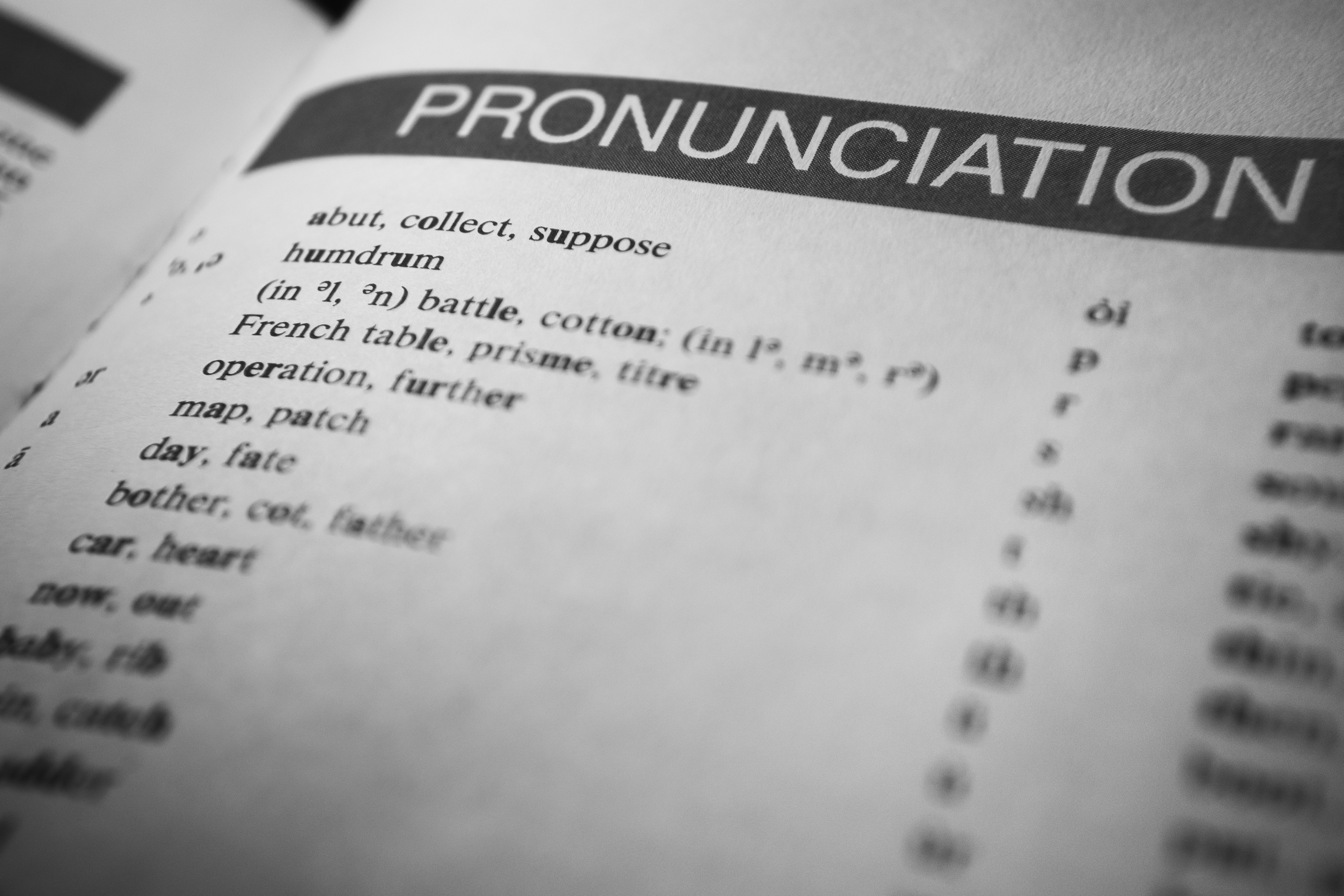 A pronunciation page in an English language text book.