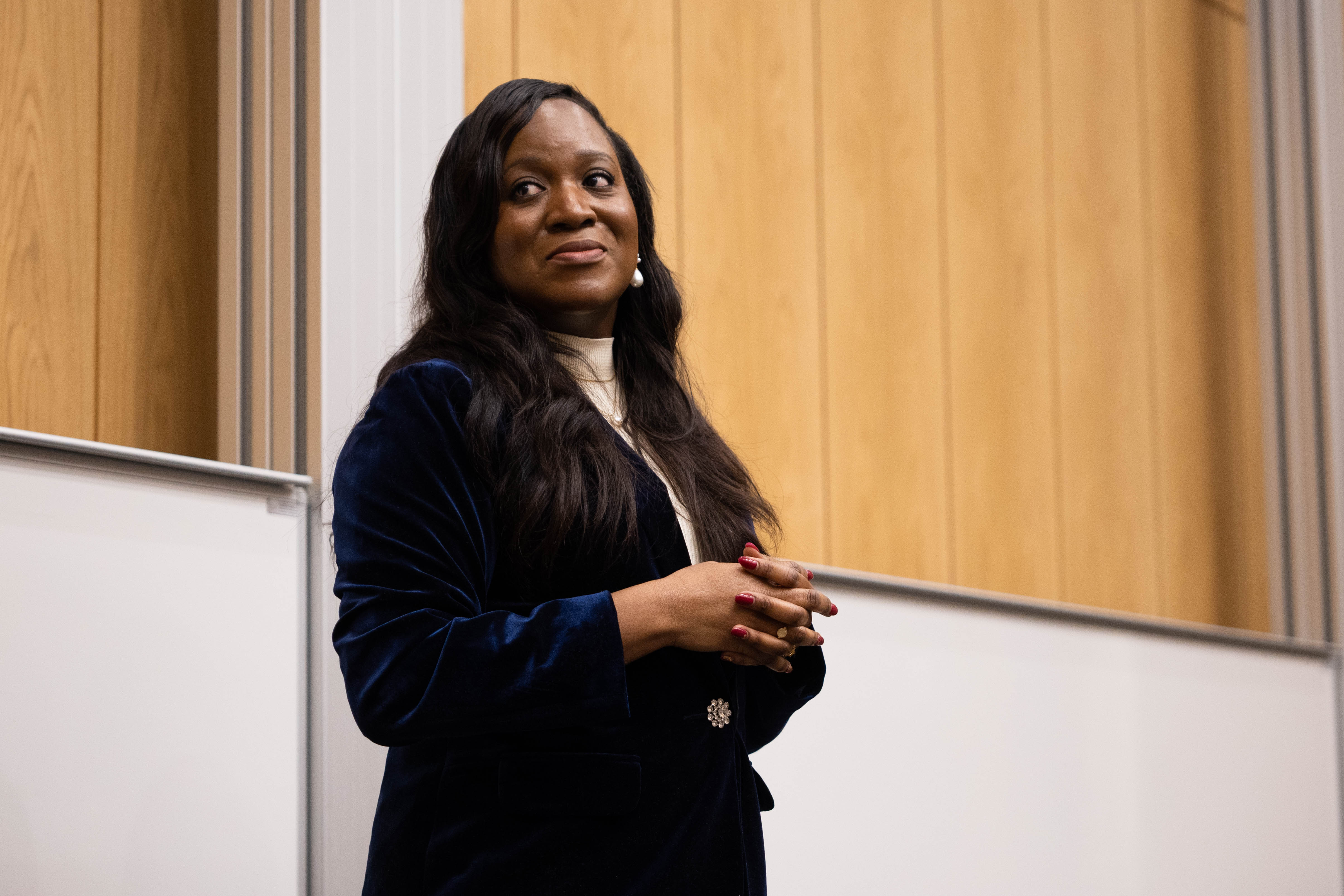 Toju Duke giving her talk at Birmingham Business School.