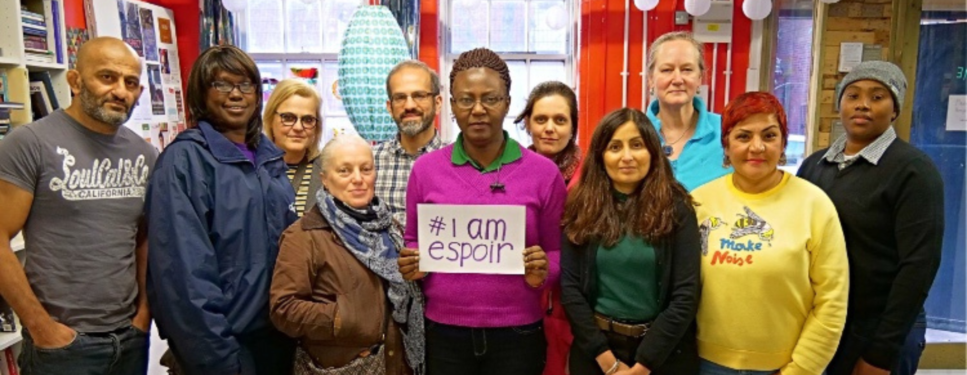 Migrant Voice members gather for the # I am Espoir campaign