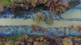 Drone view of the River Gipping in flood