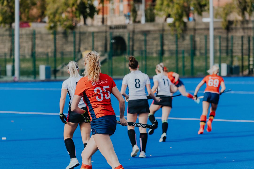 A mid-match image of women's hockey.