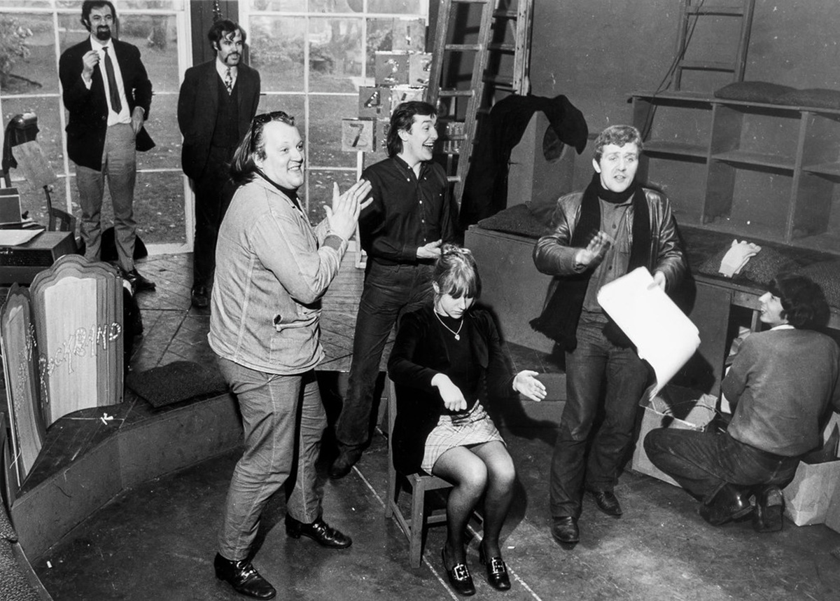 A theatre troupe rehearses in the Stratford Roundhouse