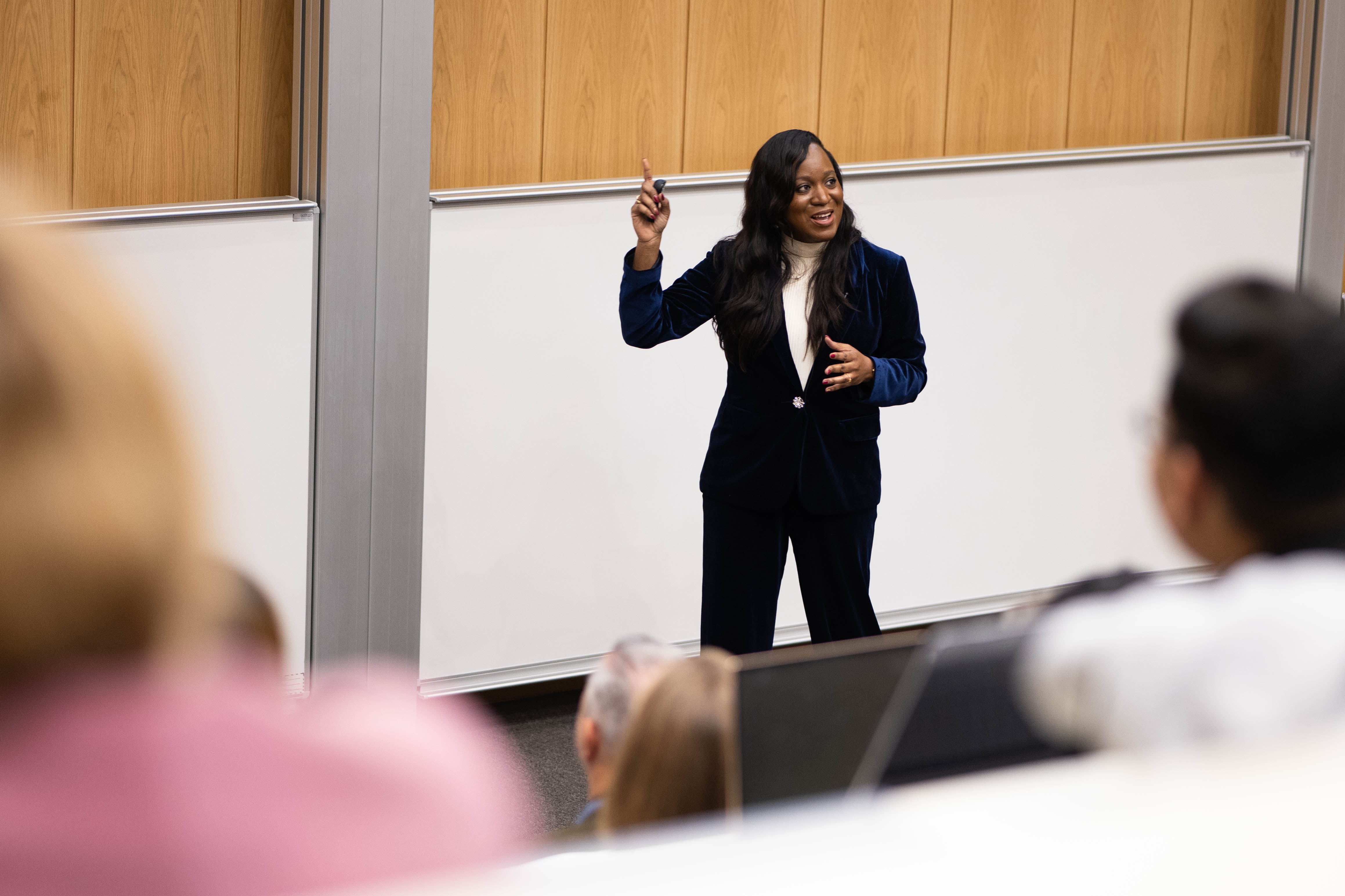 Toju Duke speaking to students