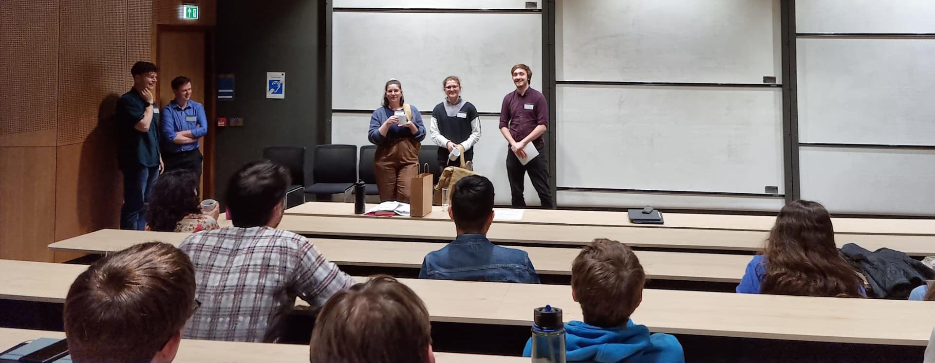 Picture of University of Birmingham PhD students Amy Tansell and Margherita Botticelli receiving prizes for the best posters at the SIAM UKIE National Student Chapter Conference 2023.