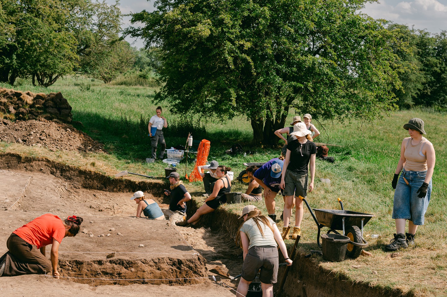 Students working on an archaeological dig