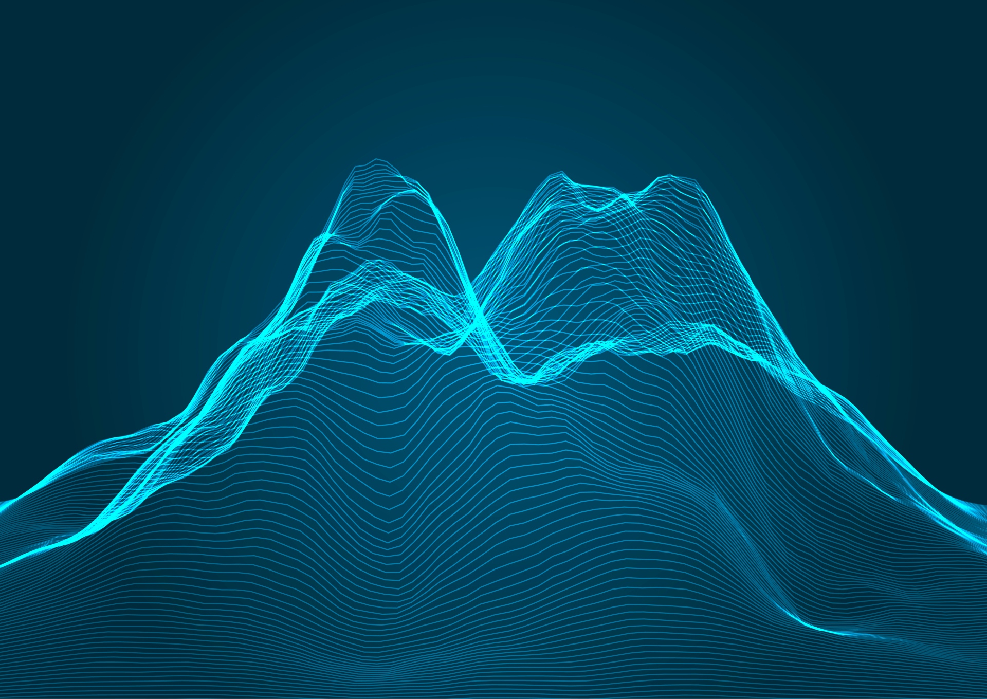 Graphical wireframe mountain terrain representing applications of complex systems theory in the real world