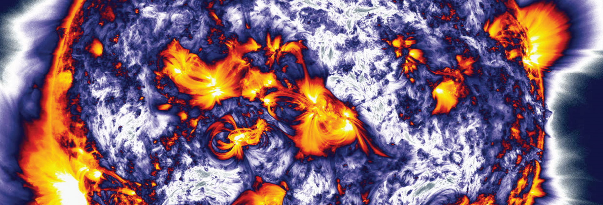 An image of the Sun with a gradient filter applied, showing changes to the Sun in blue, purple and white.