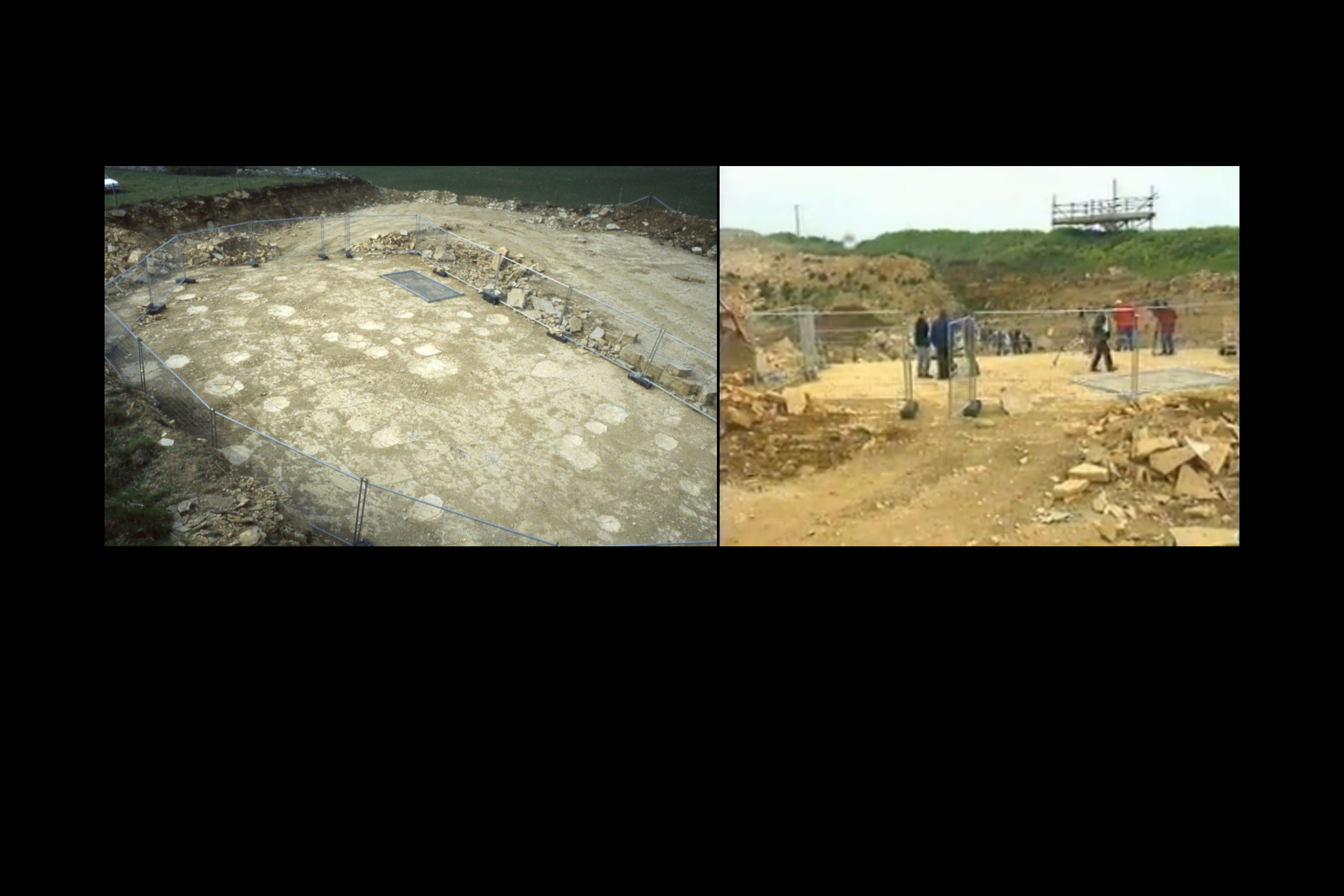 Excavation of the footprints at Spyway Quarry in 1997.