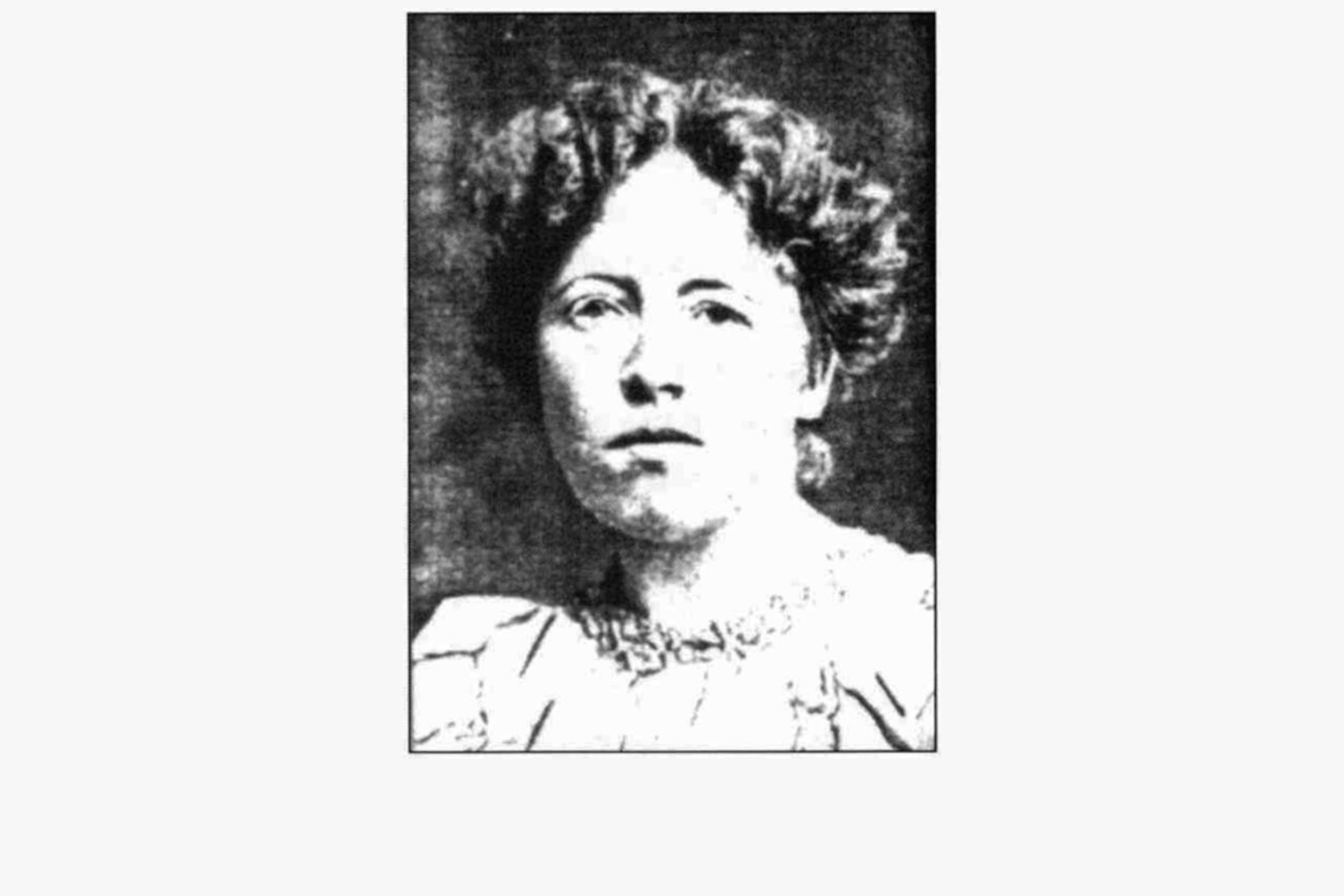 A black and white portrait of Alice Bolingbroke Woodward.