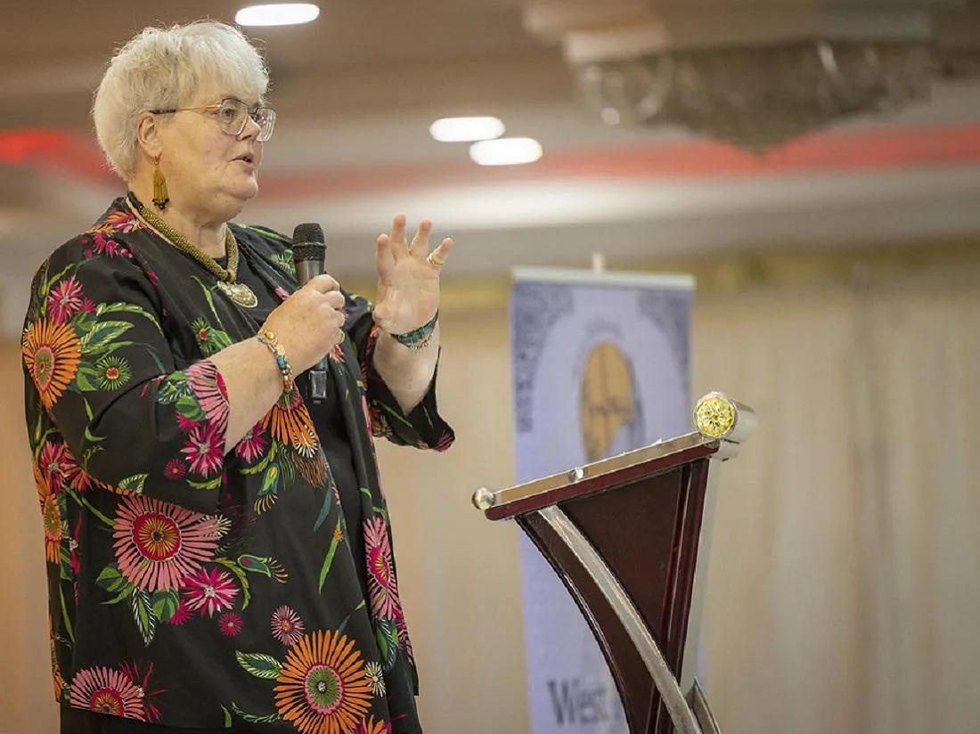 Elizabeth Formby MBE making a speech