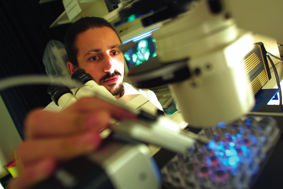 Researcher in a lab conducting medical research
