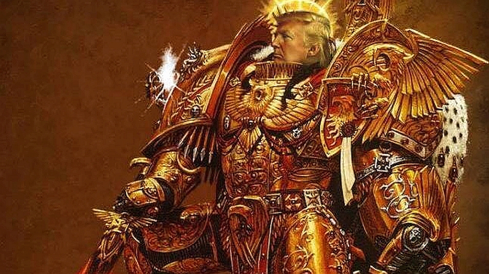Donald Trump depicted in golden armour