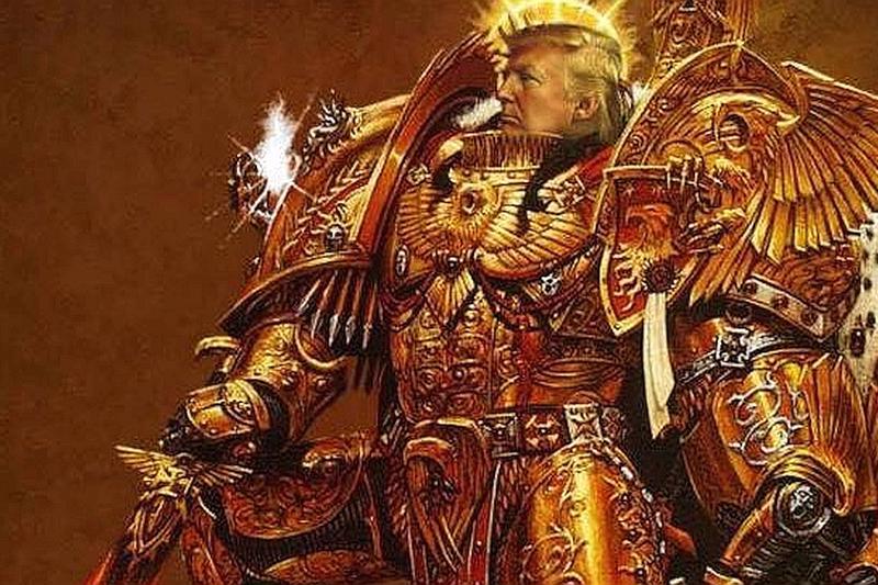 Donald Trump depicted in golden armour