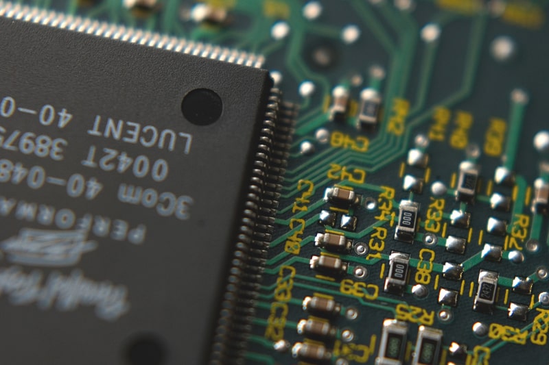 Macro shot of semiconductor chip on a circuit board