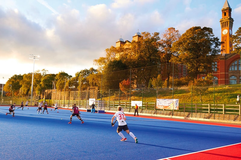 Hockey match taking place on the University of Birmingham's Metchley Lane Pitches.