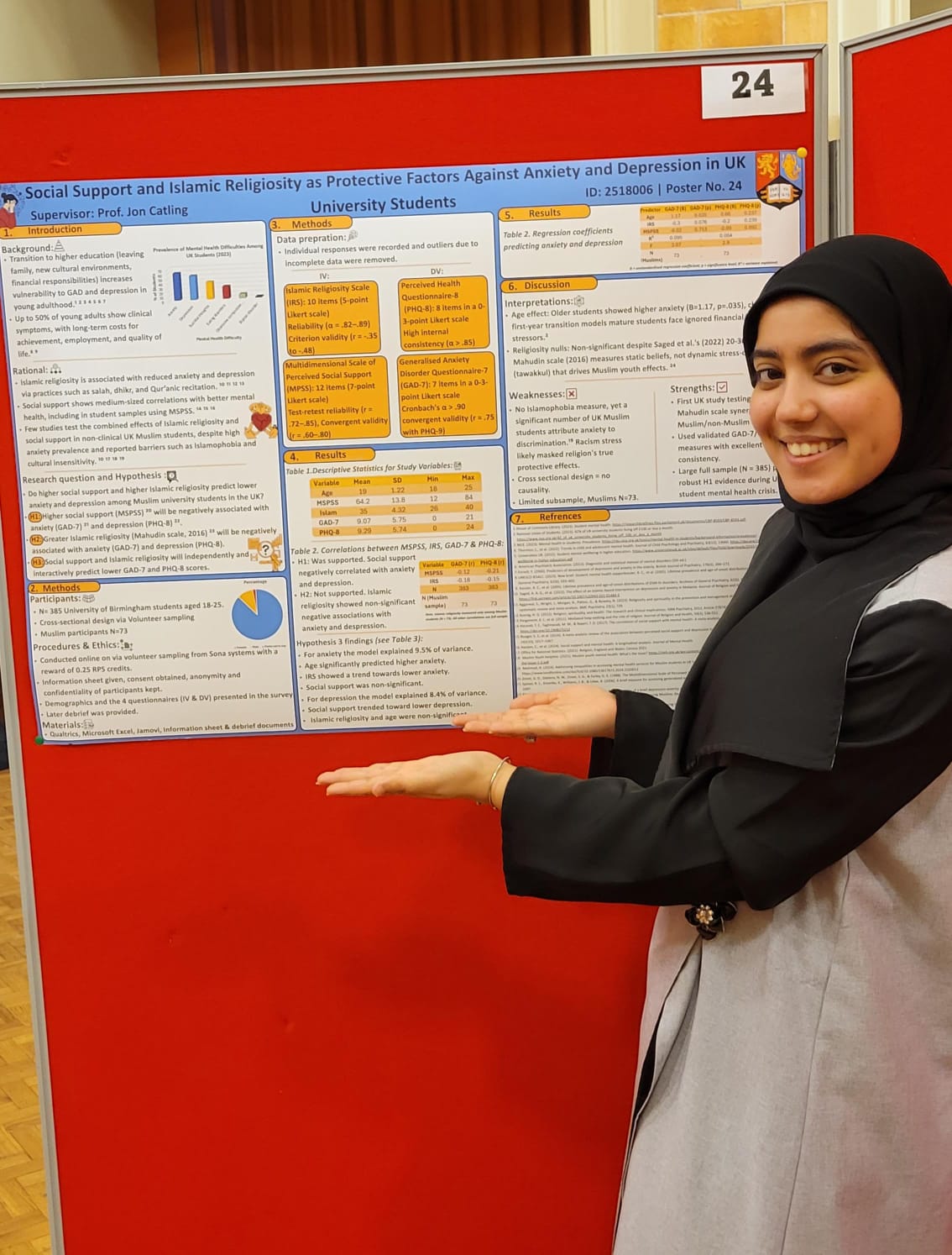 Person showing off their dissertation poster.