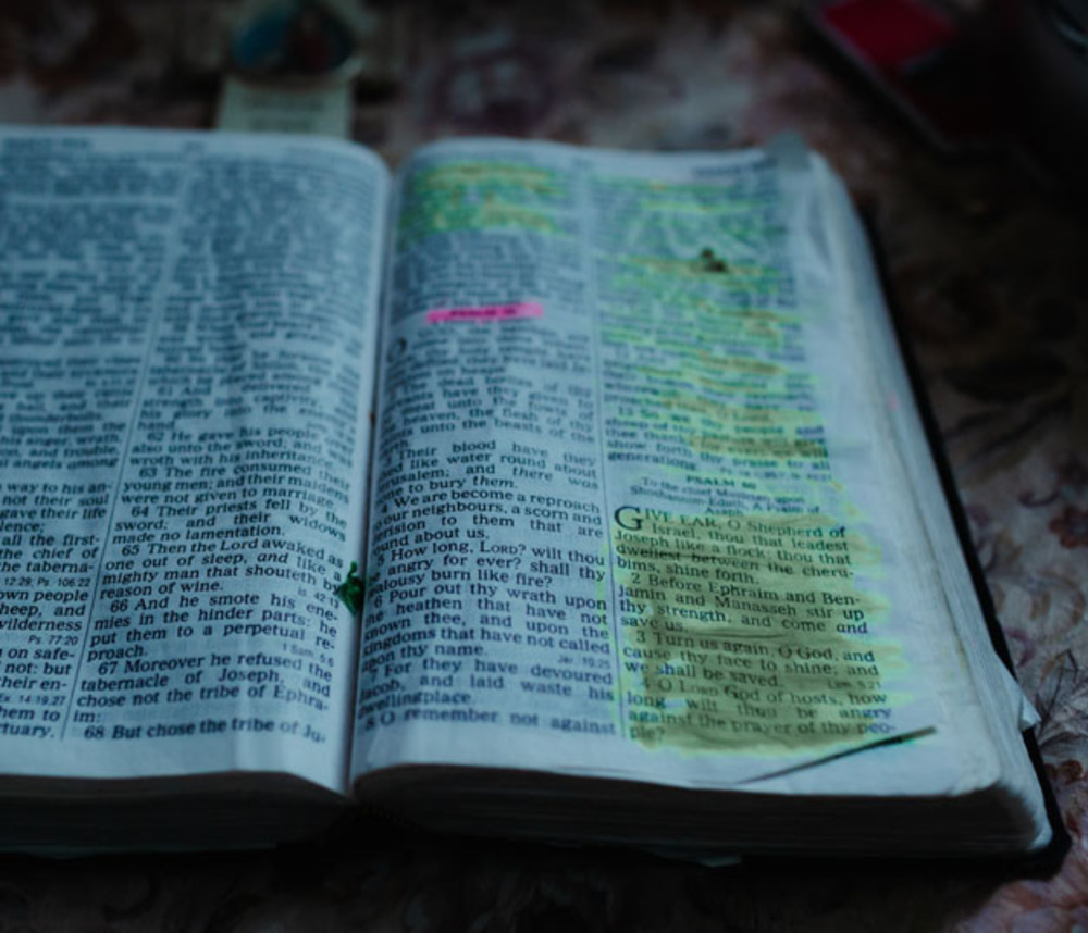 A book with sections highlighted in yellow