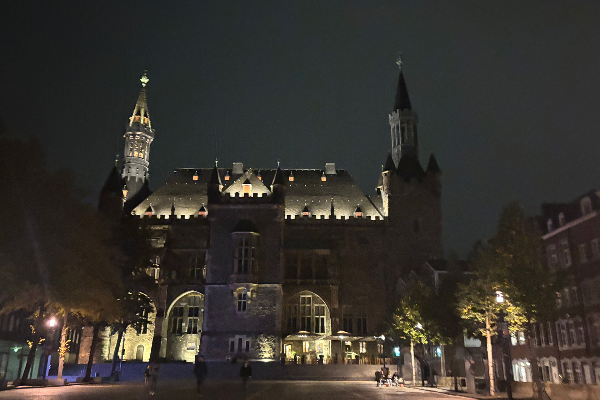 Rathaus the town hall in Aachen at night
