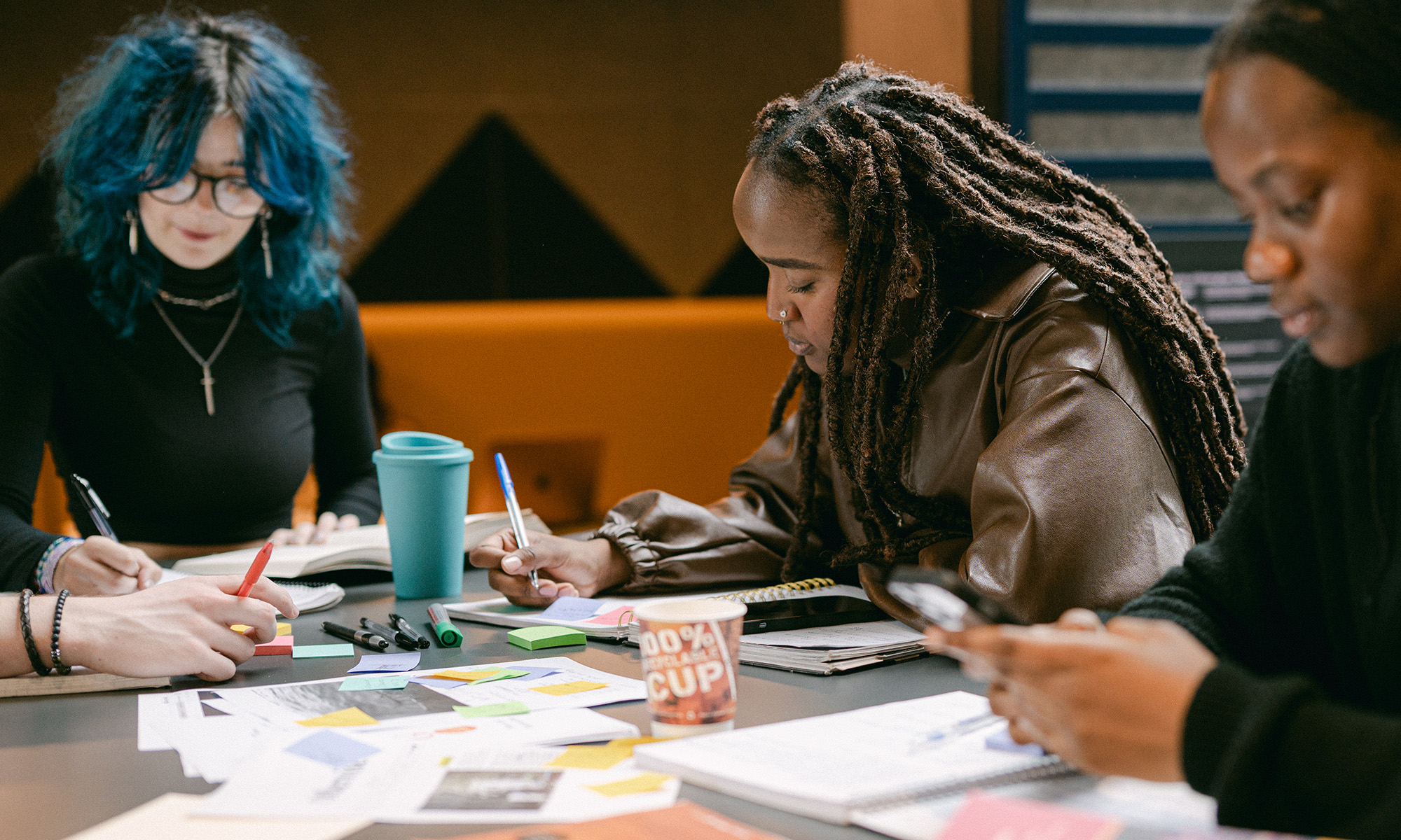 A group of students working