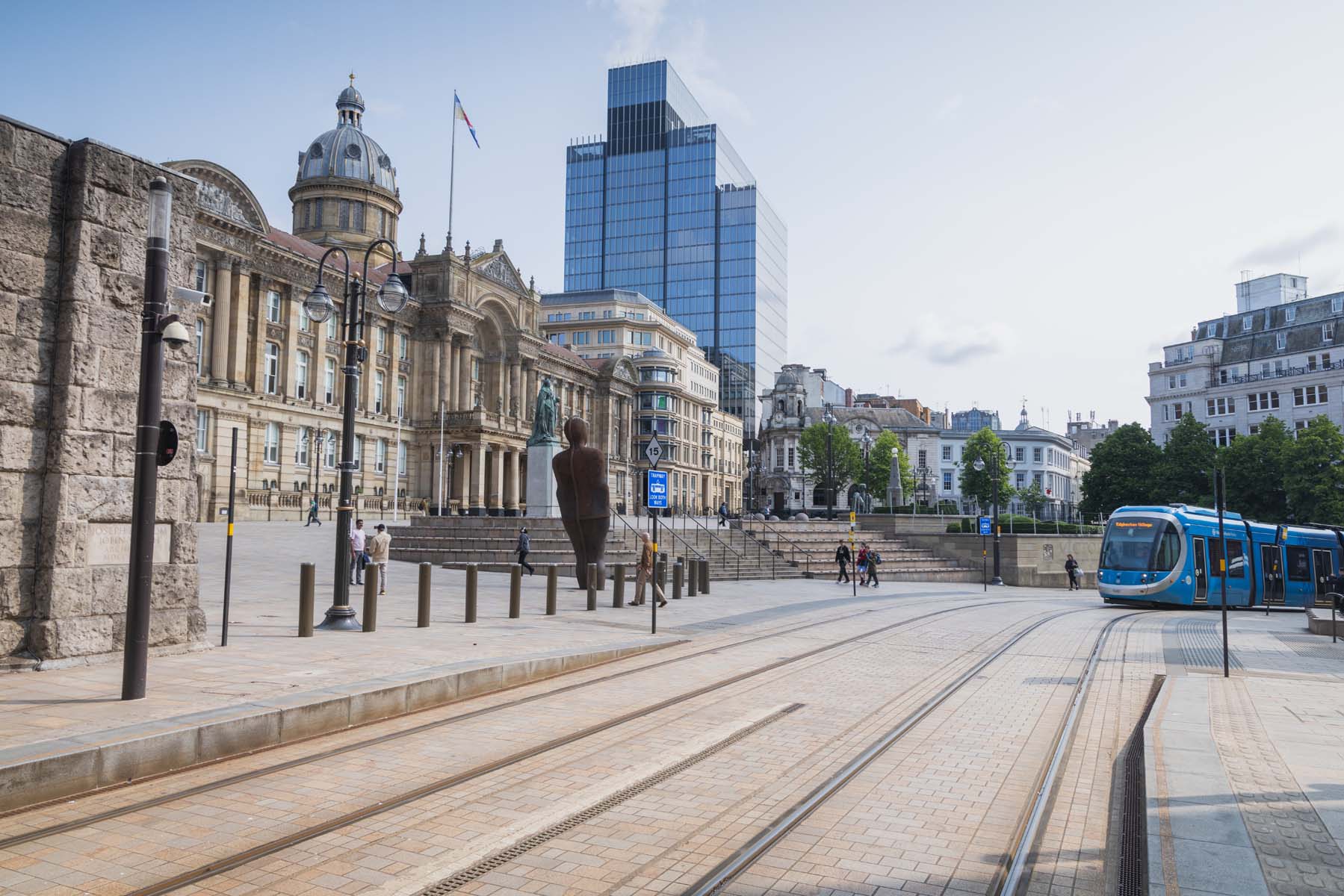 Tram makes it way through Victoria square in Birmingham