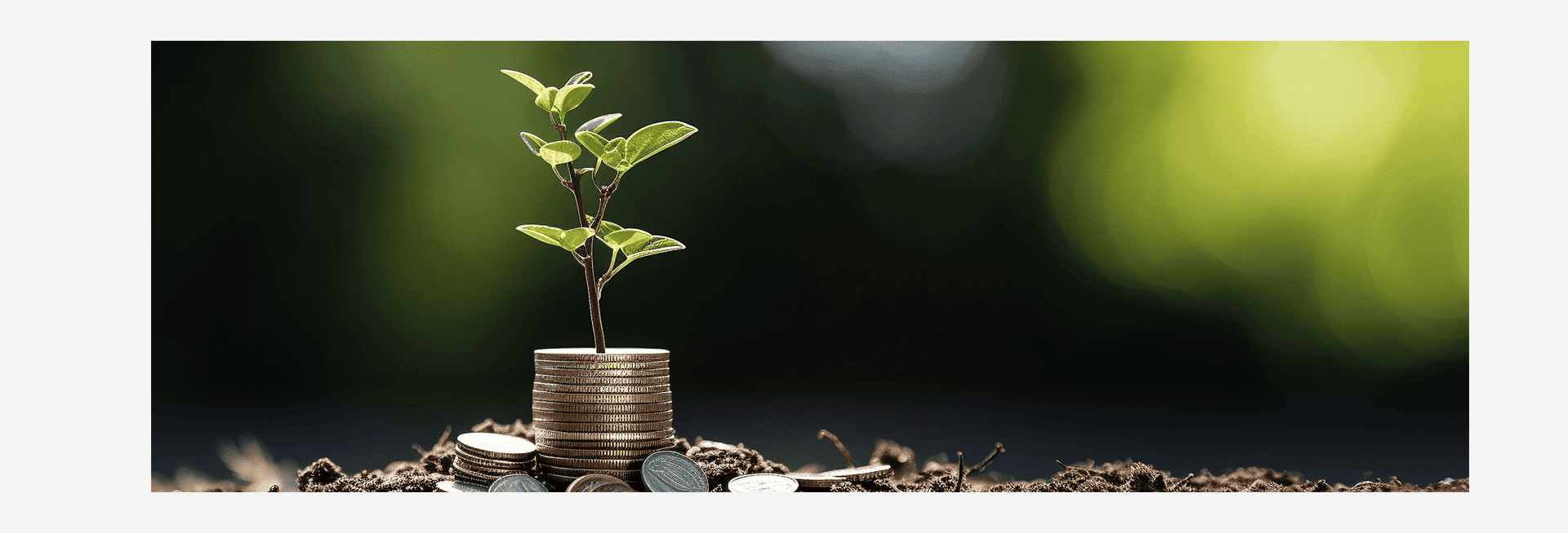 Small green plant shoot coming out of a stack of coins
