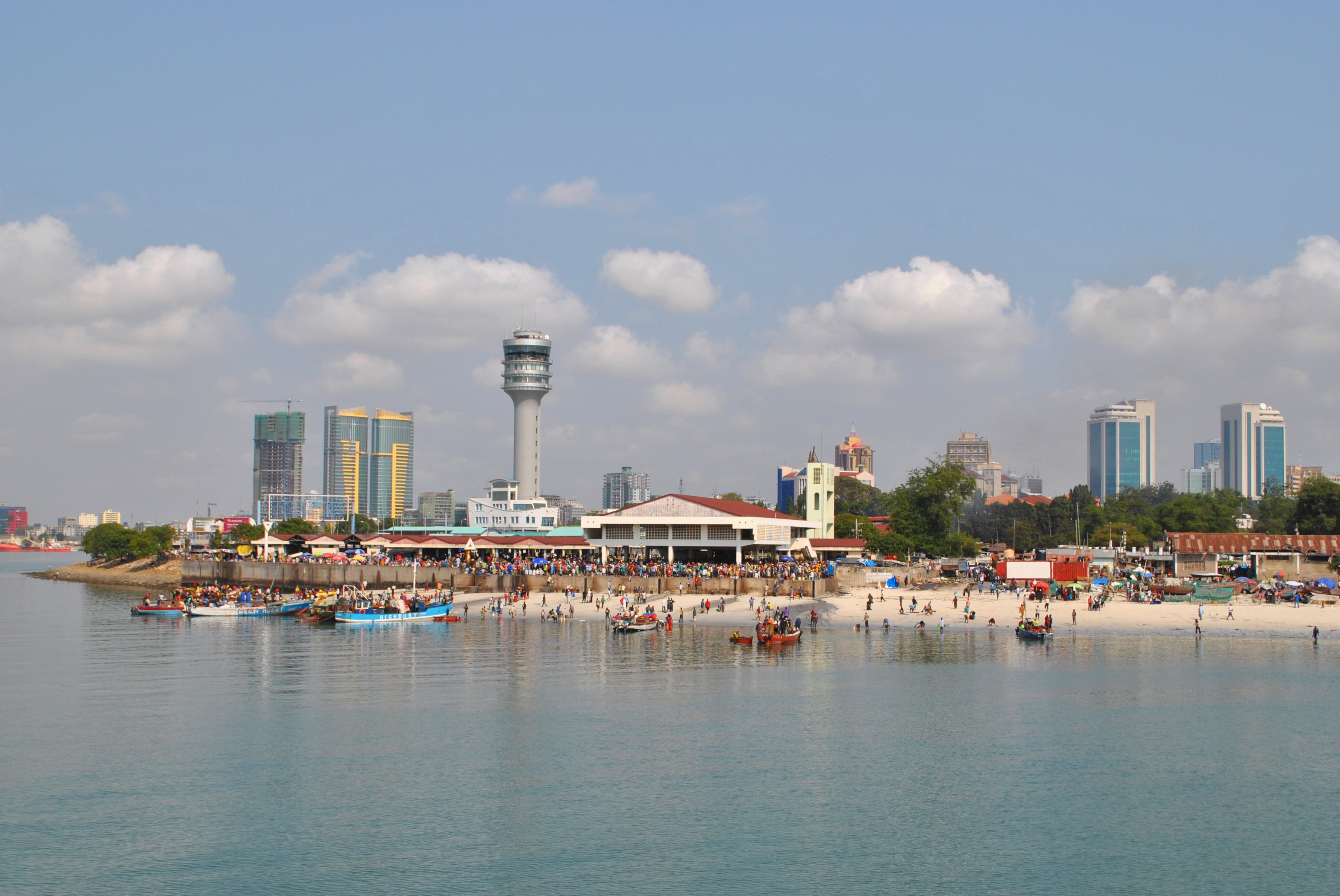 Tanzania beach view with city behind