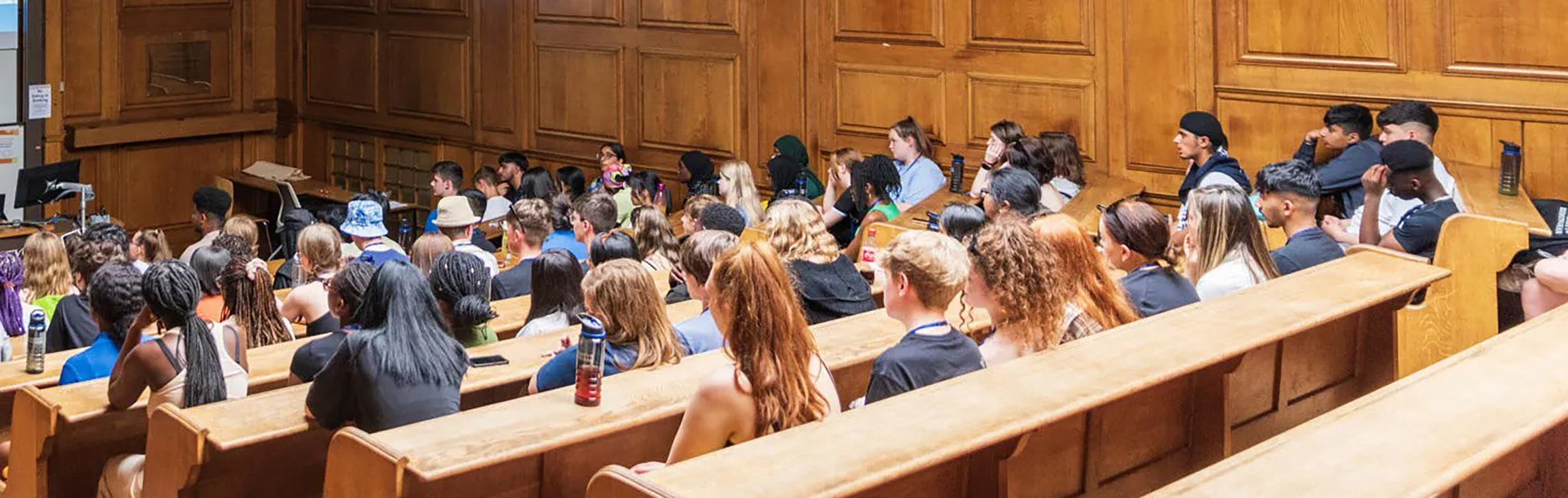 Rear view of students in a lecture theatre.