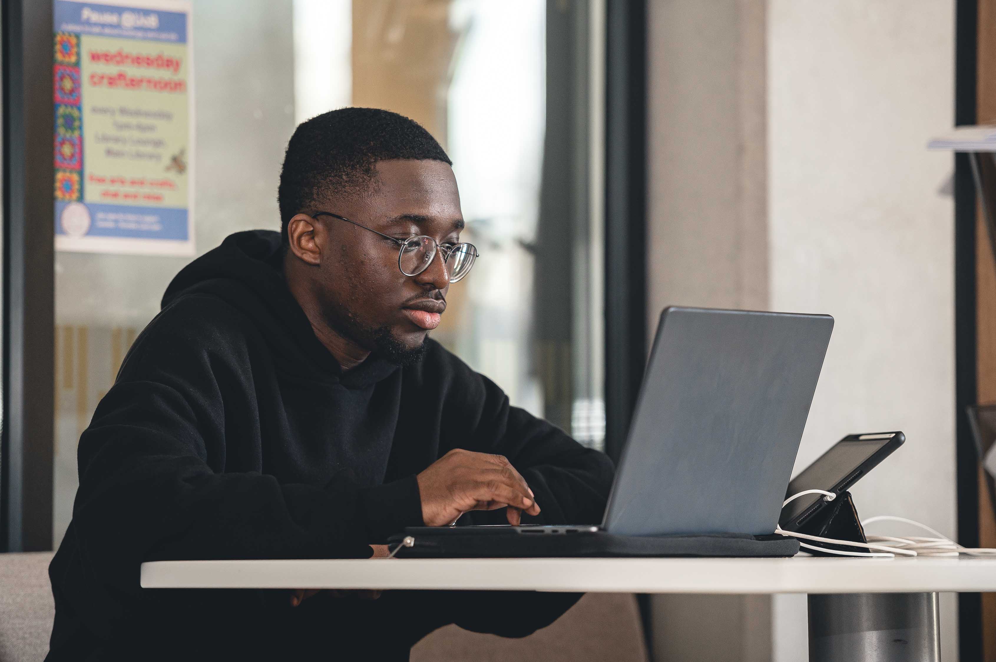 Student working on a laptop